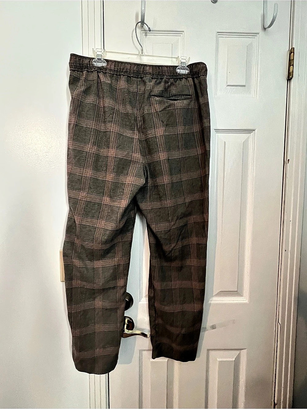 Plaid Straight Leg Pants in Brown & Green Like New